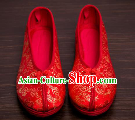 Handmade Chinese Bridegroom Red Shoes Traditional Wedding Embroidered Shoes Hanfu Shoes for Men