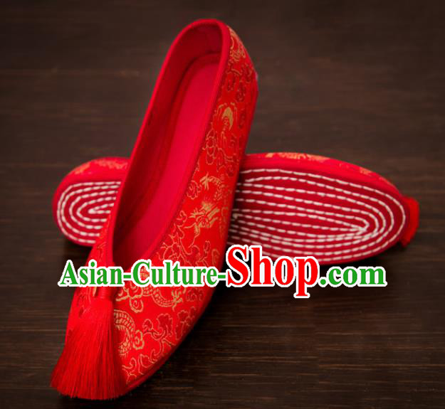Traditional Chinese Handmade Wedding Shoes Hanfu Red Shoes Bride Shoes for Women