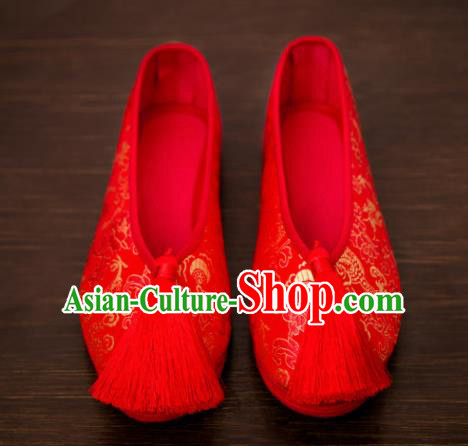 Traditional Chinese Handmade Wedding Shoes Hanfu Red Shoes Bride Shoes for Women