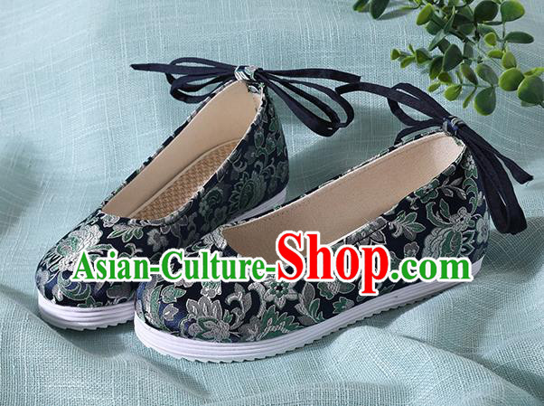 Traditional Chinese Navy Brocade Shoes Handmade Wedding Shoes Hanfu Shoes Princess Shoes for Women
