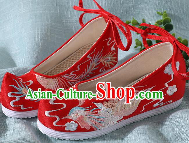 Chinese Handmade Embroidered Bird Red Shoes Traditional Wedding Shoes Hanfu Shoes Princess Shoes for Women