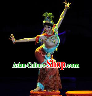 Chinese Chuansi Gongzhu Dance Dress Ancient Silk Princess Stage Performance Dance Costume and Headpiece for Women