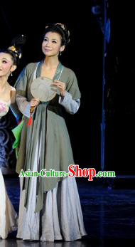 Chinese Chuansi Gongzhu Dance Grey Dress Ancient Silk Princess Stage Performance Dance Costume and Headpiece for Women
