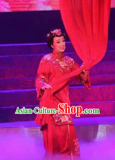 Chinese Moon Shines On Sugarbush Ferry Dance Wedding Red Dress Stage Performance Dance Costume and Headpiece for Women