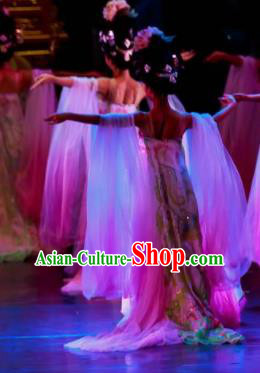 Chinese Chuansi Gongzhu Classical Dance Pink Dress Stage Performance Dance Costume and Headpiece for Women