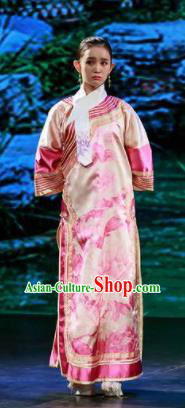 Deling and Cixi Chinese Qing Dynasty Princess Pink Dress Stage Performance Dance Costume and Headpiece for Women