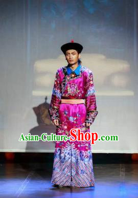 Deling and Cixi Chinese Qing Dynasty Eunuch Dance Stage Performance Purple Costume for Men