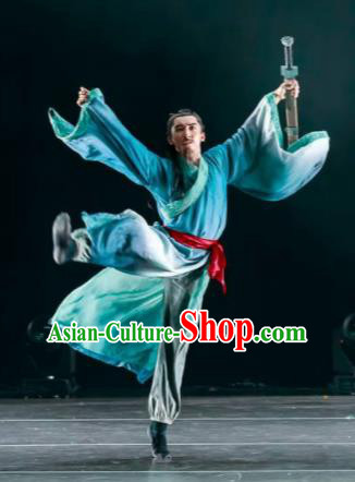 Dance Between Heaven and Earth Chinese Classical Dance Blue Clothing Stage Performance Dance Costume for Men