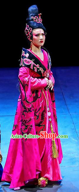Chinese King Zhuang of Chu Ancient Spring and Autumn Period Imperial Consort Rosy Dress Stage Performance Dance Costume and Headpiece for Women