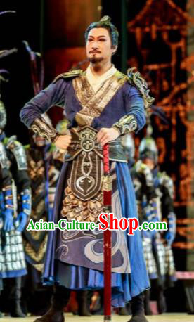 Lady Zhaojun Chinese Han Dynasty Swordsman Blue Clothing Stage Performance Dance Costume for Men