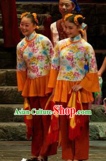 Chinese Moon Shines On Sugarbush Ferry Dance Maidservant Dress Stage Performance Dance Costume and Headpiece for Women