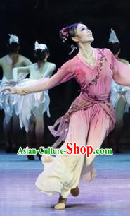 Su Dongpo in Hainan Chinese Classical Dance Pink Dress Stage Performance Dance Costume and Headpiece for Women