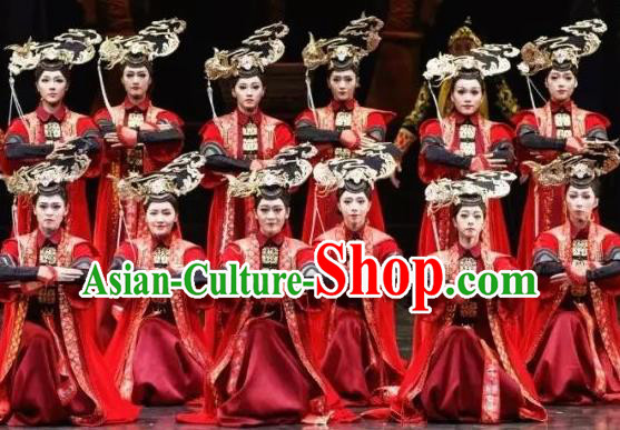 Nostalgia Is A Disease Chinese Qing Dynasty Court Lady Red Dress Stage Performance Dance Costume and Headpiece for Women