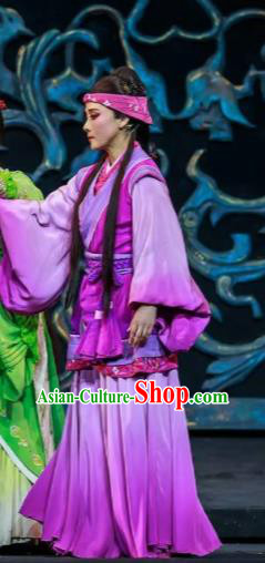 Xiao Qiao Marriage Chinese Peking Opera Purple Dress Stage Performance Dance Costume and Headpiece for Women