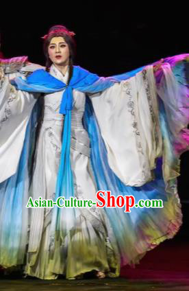 Xiao Qiao Marriage Chinese Peking Opera White Dress Stage Performance Dance Costume and Headpiece for Women