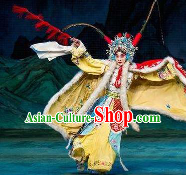 Han Consort Ming Chinese Peking Opera Blues Dress Stage Performance Dance Costume and Headpiece for Women