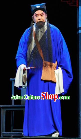 Huizhou Beauty Chinese Peking Opera Old Male Blue Clothing Stage Performance Dance Costume and Headpiece for Men