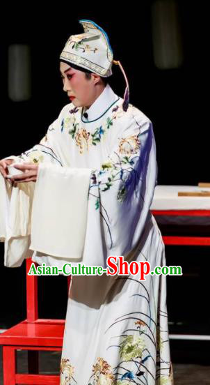 Sansheng Dream Chinese Cantonese Opera Scholar White Clothing Stage Performance Dance Costume and Headpiece for Men