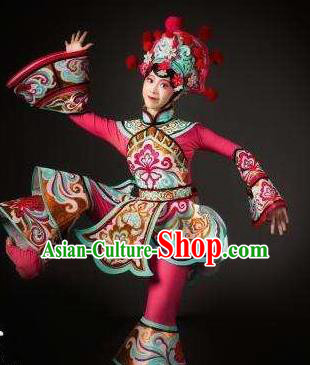 Dance Tianfu Chinese Sichuan Opera Rosy Dress Stage Performance Dance Costume and Headpiece for Women