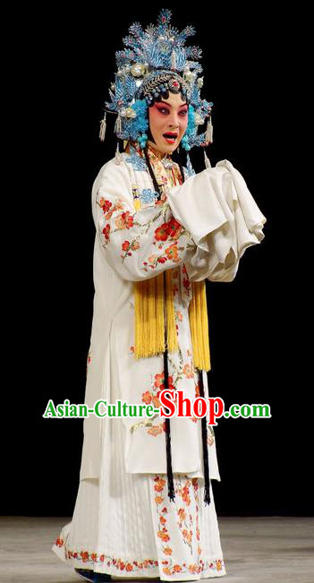 Imperial Concubine Mei Chinese Peking Opera Diva White Dress Stage Performance Dance Costume and Headpiece for Women