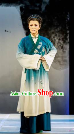 Huang Ye Hong Lou Chinese Peking Opera Civilian Blue Dress Stage Performance Dance Costume and Headpiece for Women