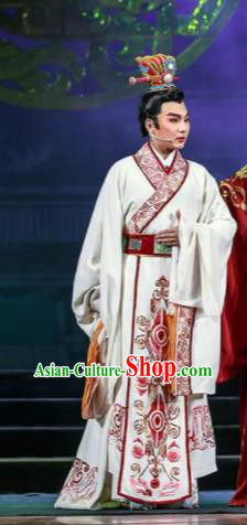 Chinese Shaoxing Opera Bronze Swallow Terrace Prince Cao Pi White Clothing Stage Performance Dance Costume for Men