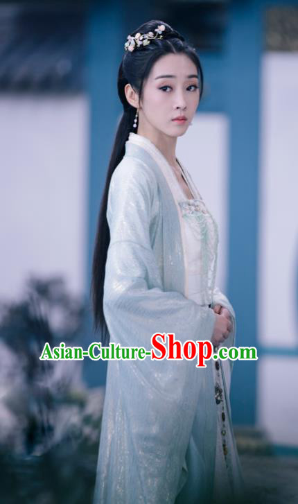 The Untamed Chinese Drama Ancient Female Swordsman Jiang Yanli Green Costumes and Headpiece Complete Set for Women