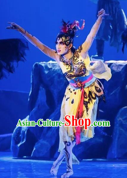 Goddess of the Moon Chinese Classical Dance Dress Stage Performance Dance Costume and Headpiece for Women