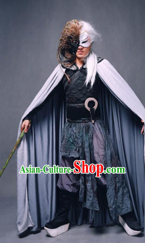 Goddess of the Moon Chinese Classical Dance Swordsman Clothing Stage Performance Dance Costume and Headpiece for Men