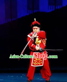 Mei Hua Zan Chinese Beijing Opera Takefu Red Clothing Stage Performance Dance Costume and Headpiece for Men