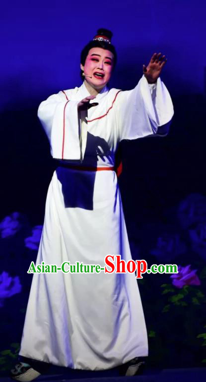 Amber Fate Chinese Beijing Opera Niche White Clothing Stage Performance Dance Costume and Headpiece for Men