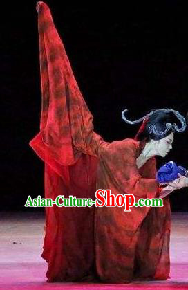 Chinese Orphan Classical Dance Red Dress Stage Performance Dance Costume and Headpiece for Women