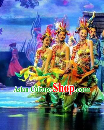 Hometown of Dragon Boat Tune Chinese Classical Dance Dress Stage Performance Dance Costume and Headpiece for Women