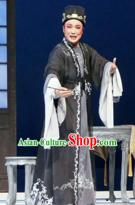 Xiang Luo Ji Chinese Shaoxing Opera Niche Black Clothing Stage Performance Dance Costume and Headpiece for Men