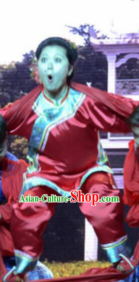 Gucuo Marriage Chinese Folk Dance Red Dress Stage Performance Dance Costume and Headpiece for Women