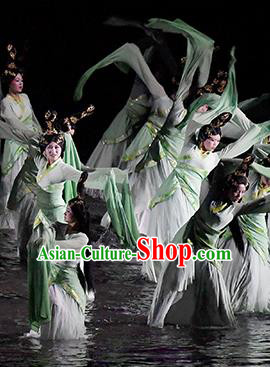Return To the Three Gorges Chinese Classical Dance Water Sleeve Dress Stage Performance Costume and Headpiece for Women