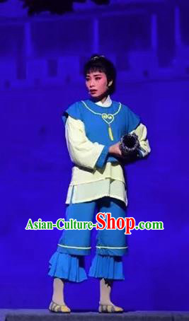 Amber Fate Chinese Beijing Opera Servant Girl Blue Dress Stage Performance Dance Costume and Headpiece for Women