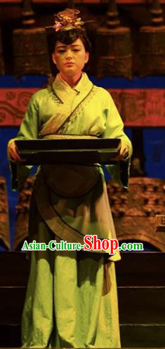 Cai Wenji Chinese Opera Ancient Court Maid Dress Stage Performance Dance Costume and Headpiece for Women