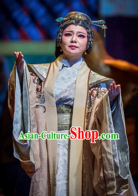 Cai Wenji Chinese Opera Ancient Royal Dowager Dress Stage Performance Dance Costume and Headpiece for Women
