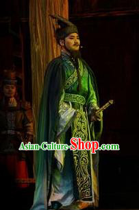 Cai Wenji Chinese Opera Ancient Han Dynasty Envoy Green Clothing Stage Performance Dance Costume and Headpiece for Men