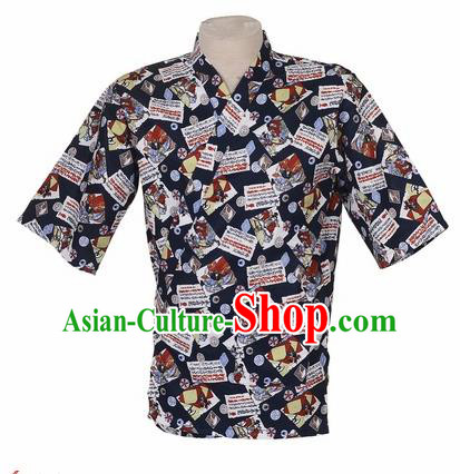 Traditional Japanese Printing Navy Shirt Kimono Asian Japan Costume for Men