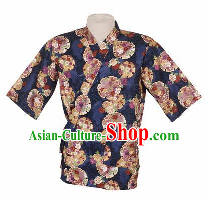 Traditional Japanese Printing Sakura Navy Yamato Shirt Kimono Asian Japan Costume for Men
