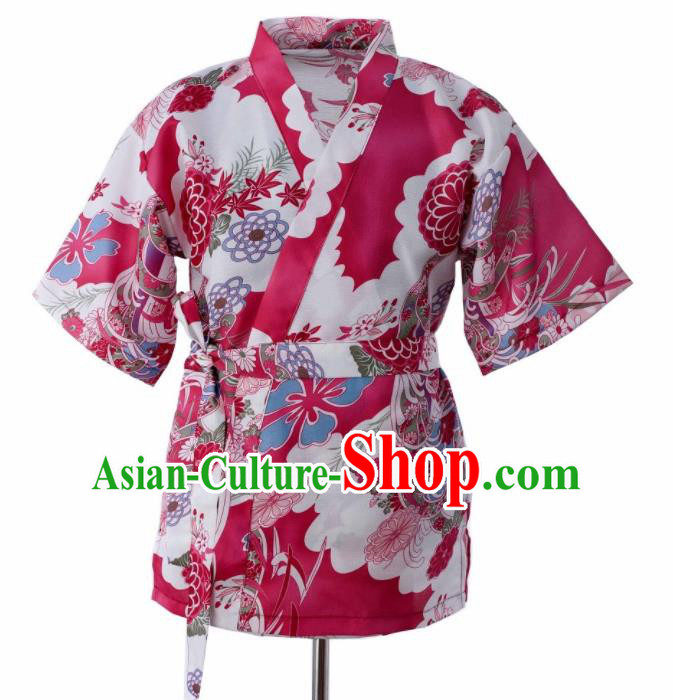 Traditional Japanese Printing Chrysanthemum Rosy Yamato Shirt Kimono Asian Japan Costume for Women