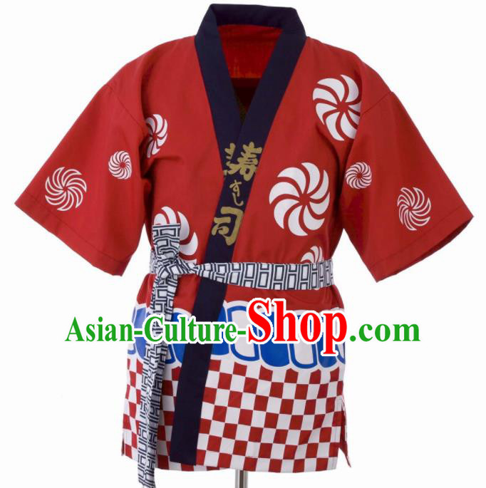 Traditional Japanese Red Yamato Shirt Kimono Asian Japan Costume for Men