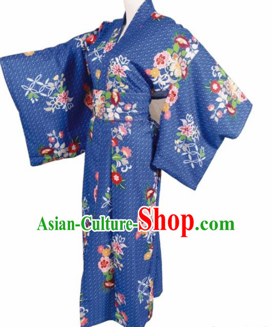Traditional Japanese Kimono Asian Japan Blue Dress for Women