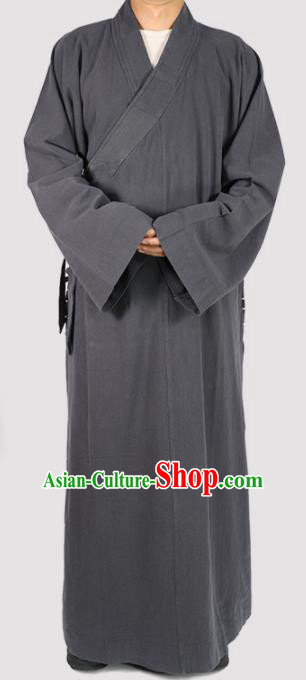 Traditional Chinese Monk Costume Winter Grey Woolen Long Gown for Men