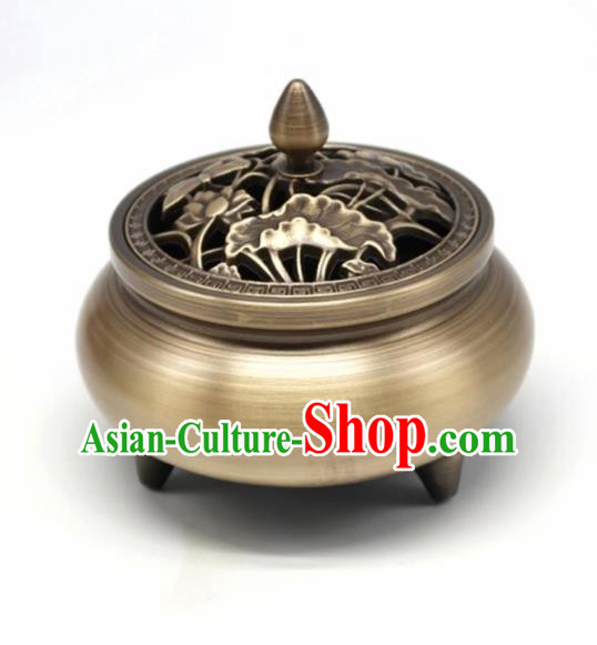 Traditional Chinese Carving Lotus Incense Burner Copper Censer