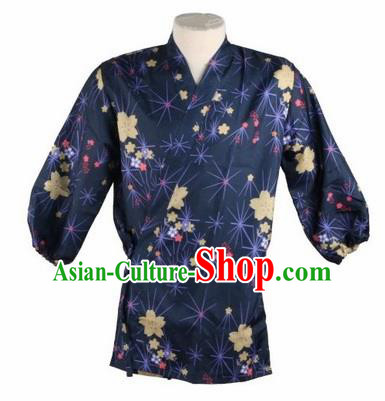 Traditional Japanese Printing Cherry Blossom Navy Shirt Kimono Asian Japan Costume for Men