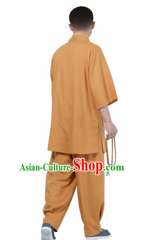 Traditional Chinese Monk Costume Meditation Khaki Shirt and Pants for Men