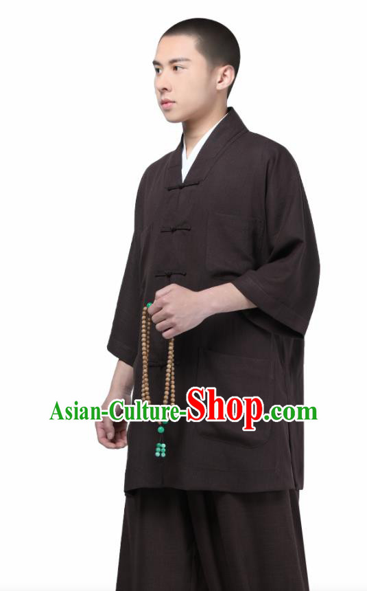 Traditional Chinese Monk Costume Meditation Brown Shirt and Pants for Men